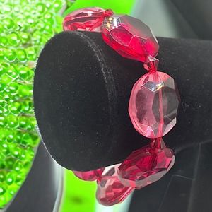 Large Pink Glass Crystal Stretch 7 Inch Bracelet!